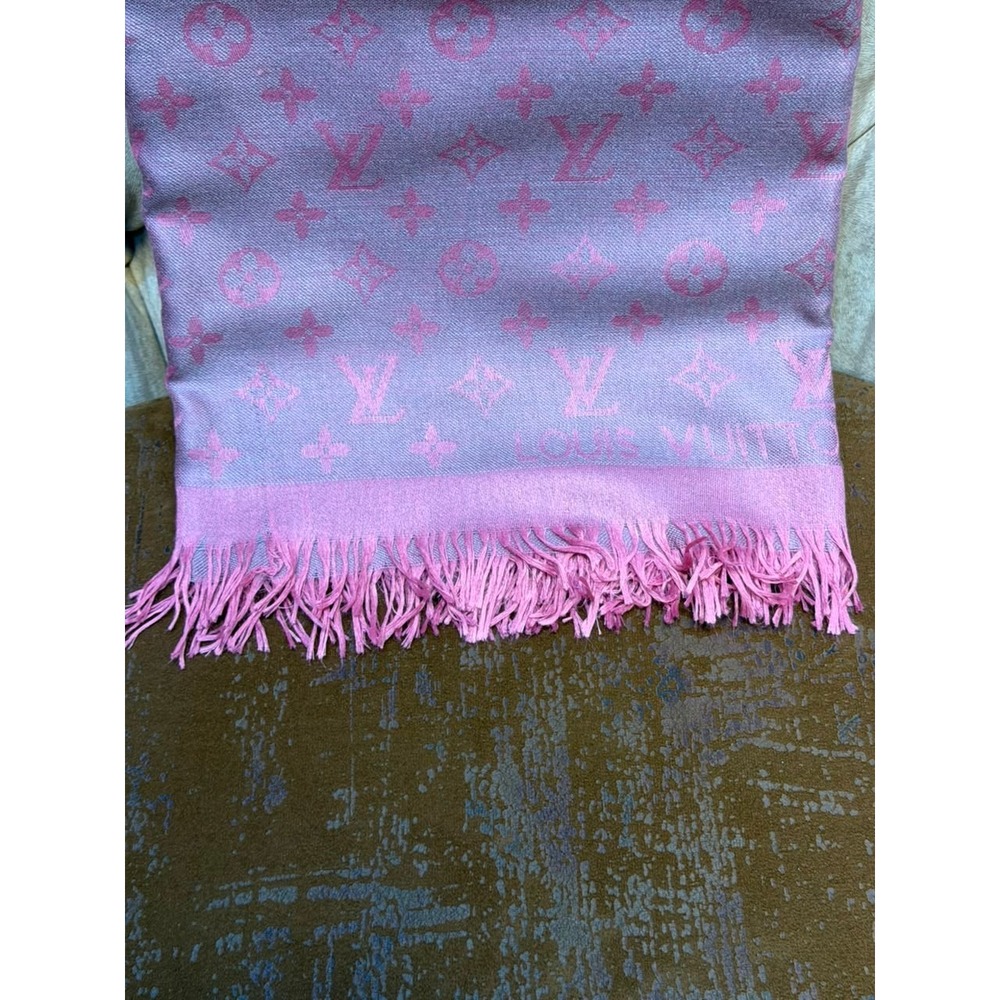 $299 flat sale Louis Vuitton Monogram Cashmere Silk Shawl Scarf Pink Grey